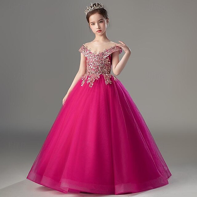 Dress Sleeve Short Girls' Solid Party Color Kids