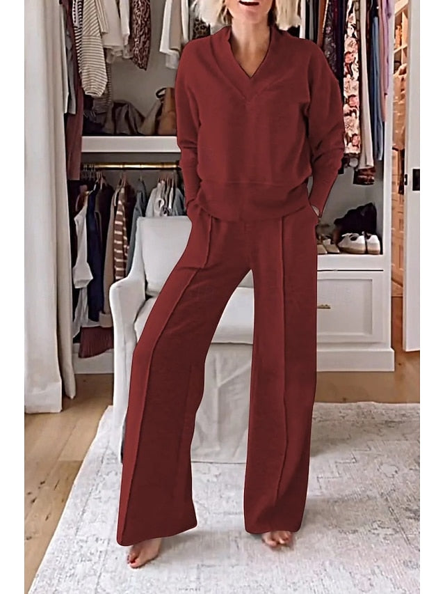 Bolero Top Pants Sets Women's V Solid Neck Sleeve Long