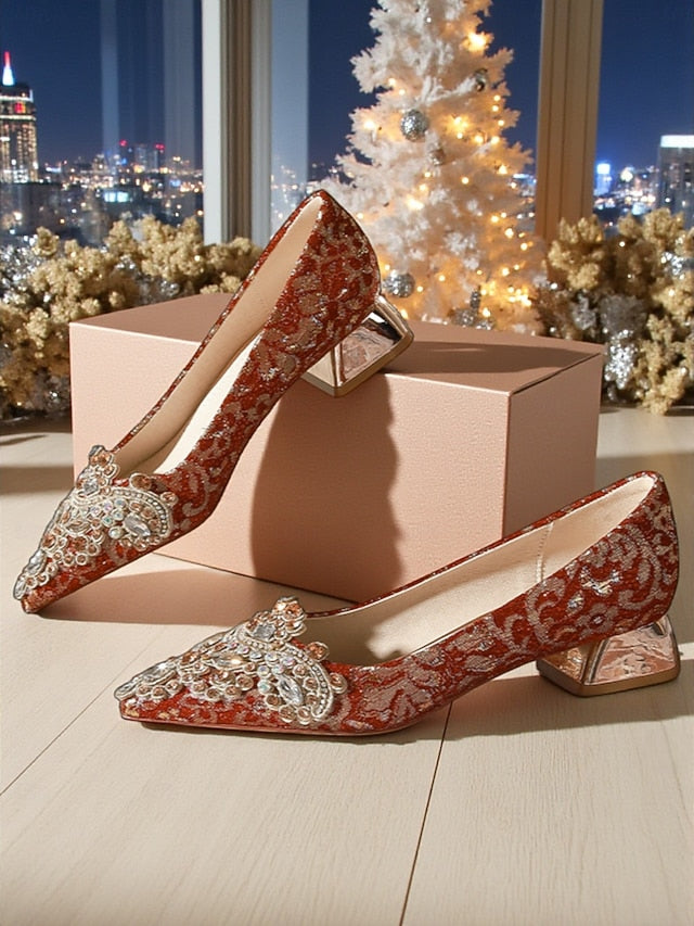 Red Women's Embellished Rhinestone Pointed-Toe Flats