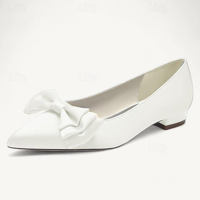 Women's Flats Pointed Party Low Shoes Heel Wedding Bowknot