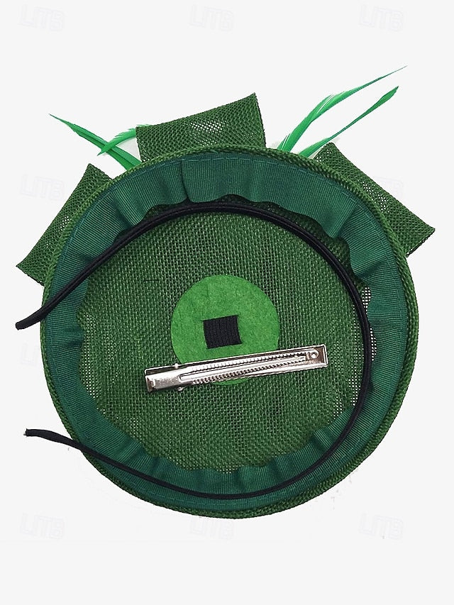 Women's Hat and Bow Accents Green with Feather Fascinator
