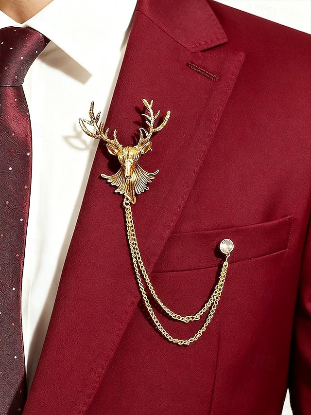 Christmas Men's with Brooch Lapel Deer Pin