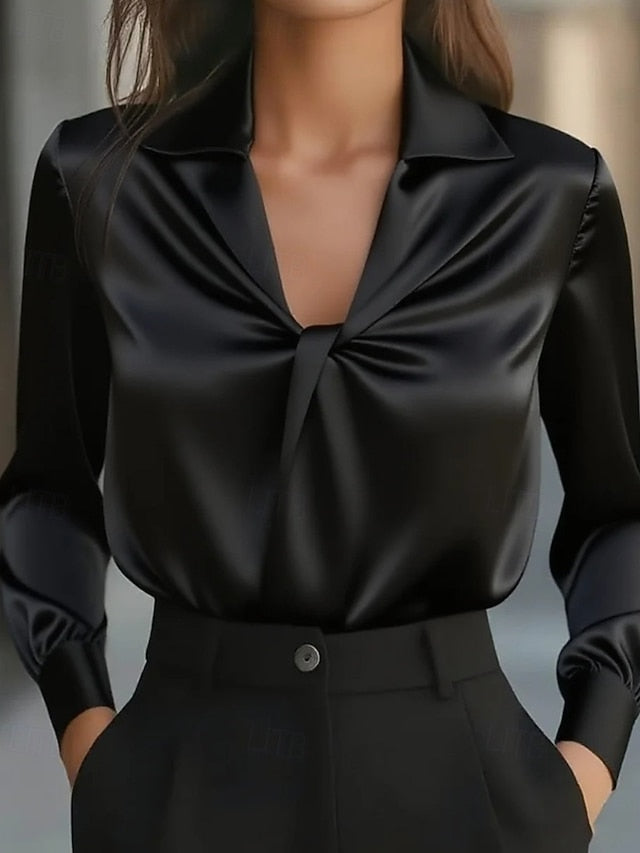 Women's Shirt Elegant Satin Top Blouse Ruched Plain Active