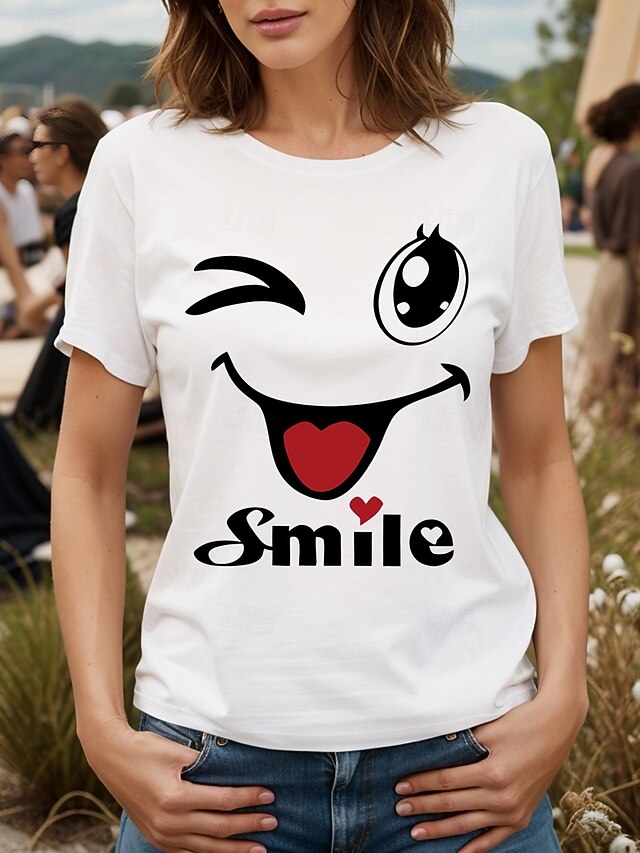 Women's T Shirt Print Heart Graphic Letter Vintage Stylish