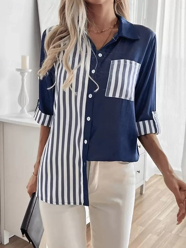 Women's Shirt Pocket Buttons Print Plaid Stylish Modern