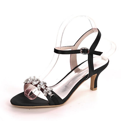 Sandals Silver Heeled Rhinestone Women's Elegant –