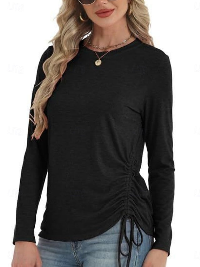 Women's Blouse Drawstring Solid Color Daily Stylish Casual