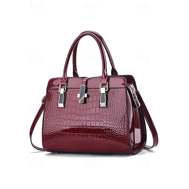 Faux - Croc Patent Women's Handbag Leather Burgundy