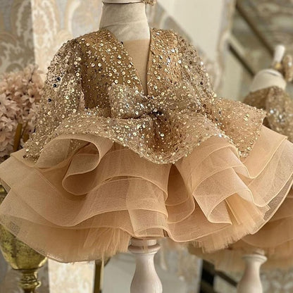 Length Kids Party Dress Sleeve Color 3/4 Girls' Solid