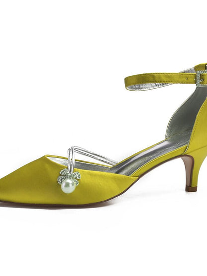 Women's Heels Pearl with Dark and Blue Kitten Satin