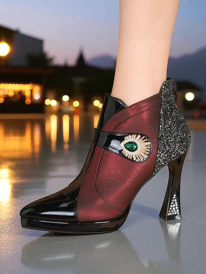 Boots Heel Ankle Women's Glitter High