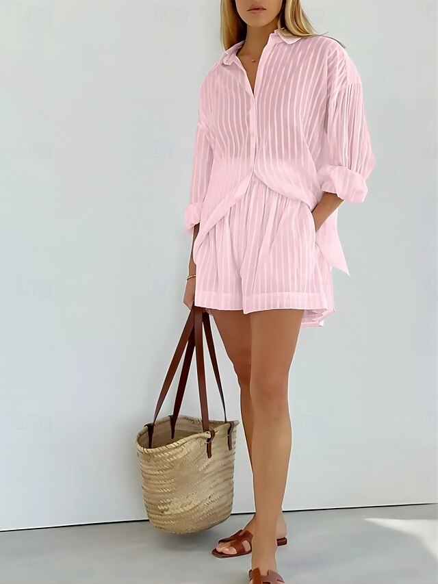 Women's Shorts Sets Bolero Top Long Sleeve Shirt Collar