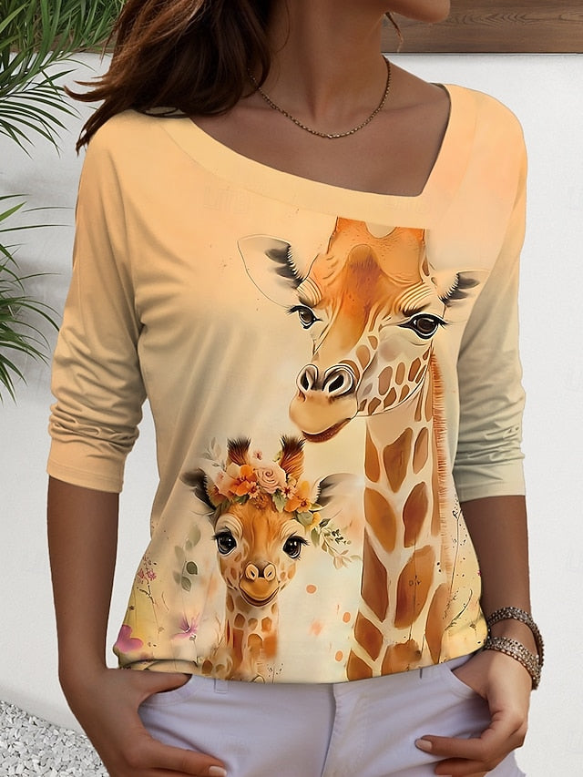 Women's T Shirt Print Graphic Animal Vintage Casual Long