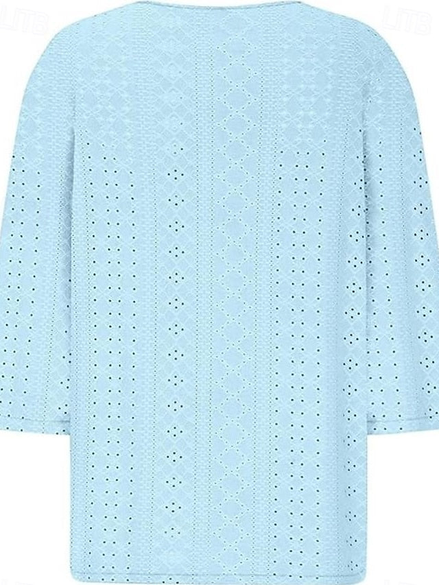 Women's Blouse Stylish Modern Hollow Out 3/4 Length Sleeve