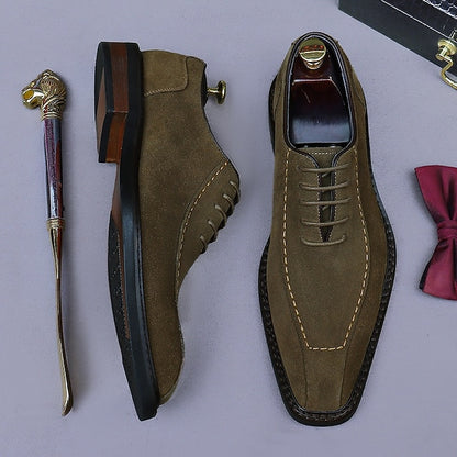 Cowhide Suede Derby Genuine Men's Shoes Leather - Classic