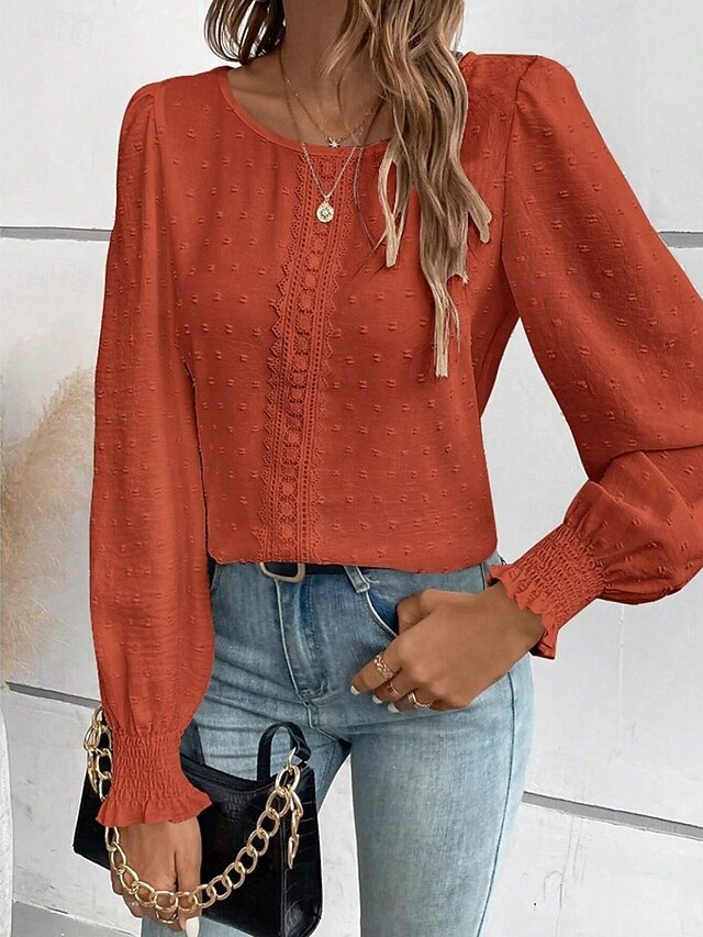 Women's Popover Shirt Casual Shirt Blouse Lace Patchwork