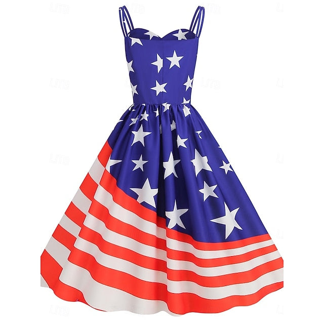 Women's Patriotic  Mini Dress A Line Dress Slip Dress Off