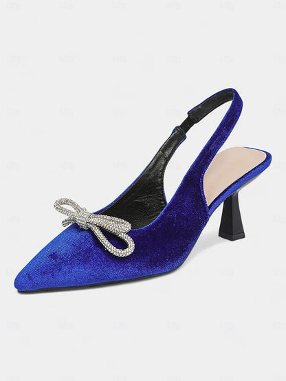 Slingback Toe – Heels Cocktail Women's Pointed Velvet