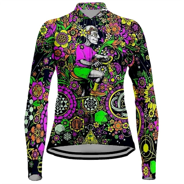 Women's Cycling Jersey Floral Botanical Long Sleeve Bike