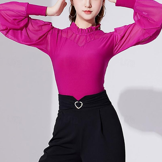 Ballroom Dance Activewear Top Printing Pure Color Splicing