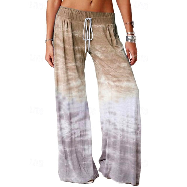Women's Wide Leg Chinos Casual Full Length Natural Tie Dye