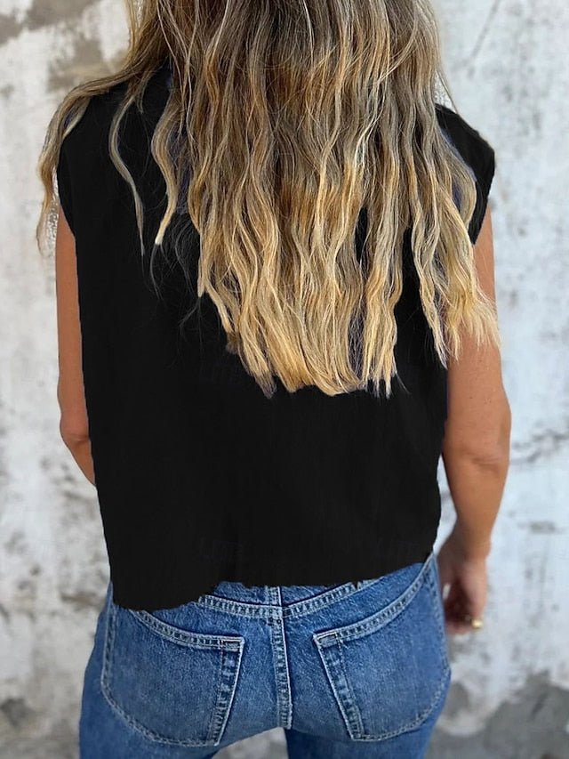 Women's Tank Top Sleeveless Shirt Pocket Buttons Plain