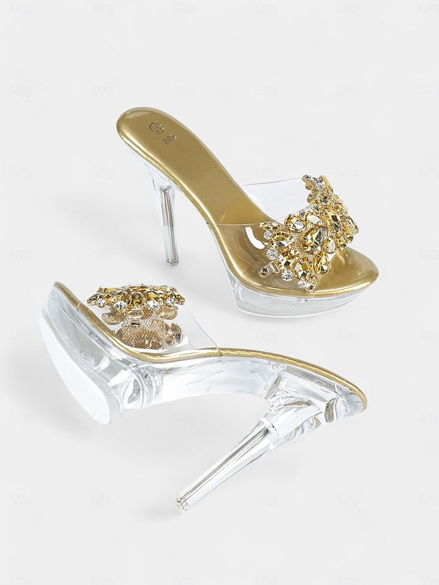 Clear – Women's Rhinestone Platform Heels Embellished