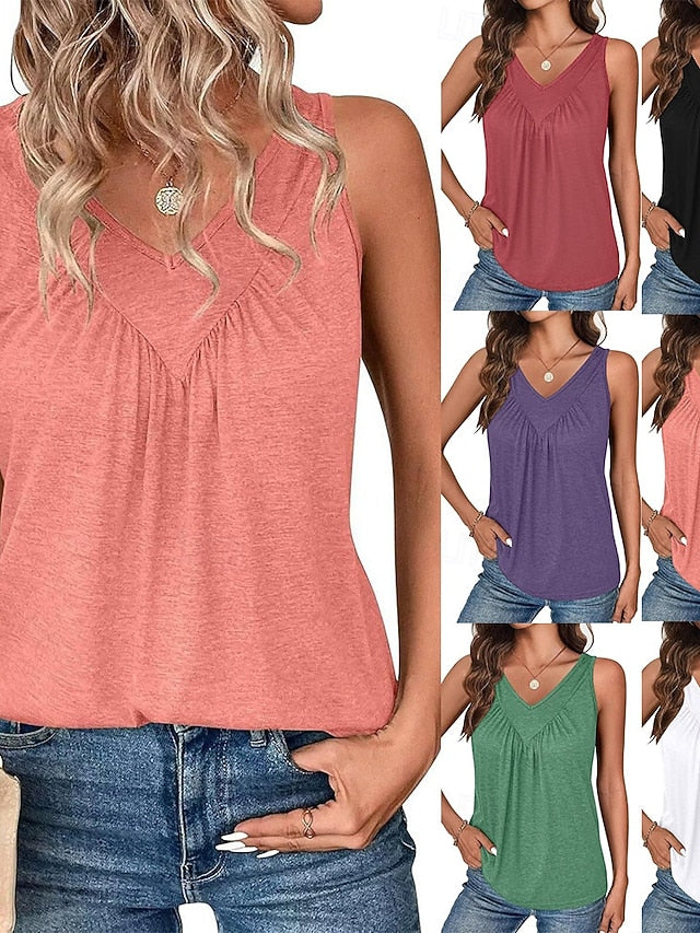 Women's Tank Top Ruched Plain Fashion Stylish Classic