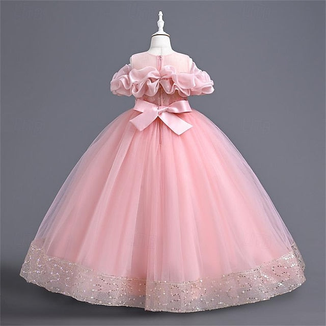 Girl Party Solid Dress Color Flower Girls' 3D