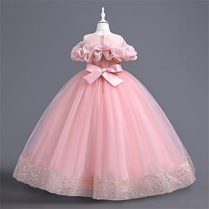 Girl Party Solid Dress Color Flower Girls' 3D