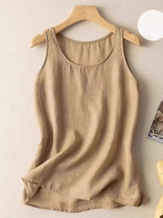 Women's Shirt Solid Color Basic Casual Sleeveless Crew Neck