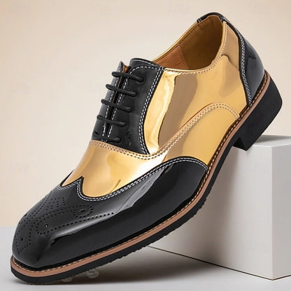 and with Men's Oxford Patent Shoes Gold Leather Black