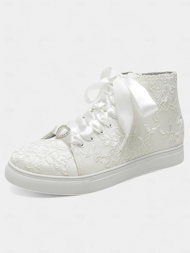 Sneakers Satin with Laces Ribbon Women's Wedding Ivory Lace