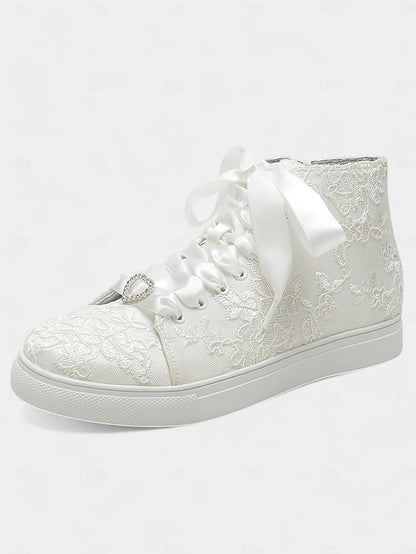 Sneakers Satin with Laces Ribbon Women's Wedding Ivory Lace