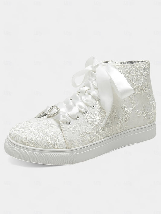 Sneakers Satin with Laces Ribbon Women's Wedding Ivory Lace