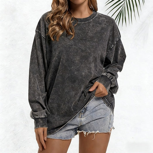 Women's Oversized Tee 100% Cotton Vintage Washed Tops