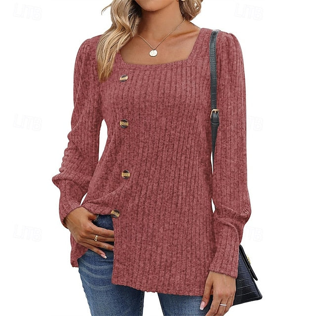 Women's Texture Blouse T Shirt Tee Top Buttons Plain
