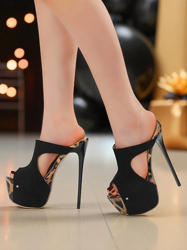 Black with High Mules Peep Platform Women's Toe Heel