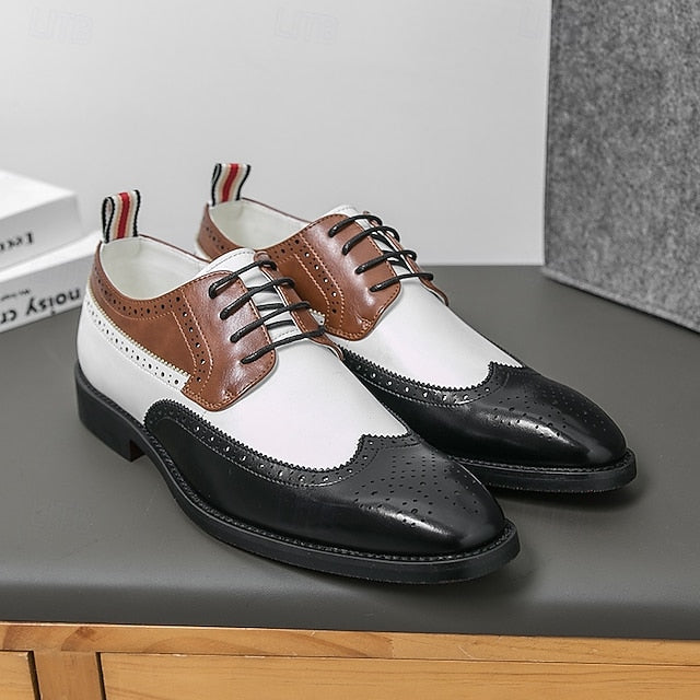 and Men's White Oxford Wingtip Shoes with Brown
