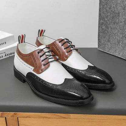 and Men's White Oxford Wingtip Shoes with Brown