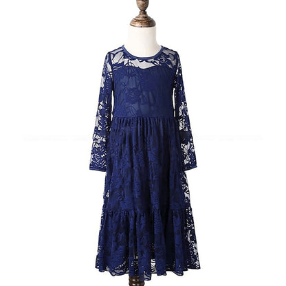 Girls' Solid Kids Colored Flower Long Dress Girl