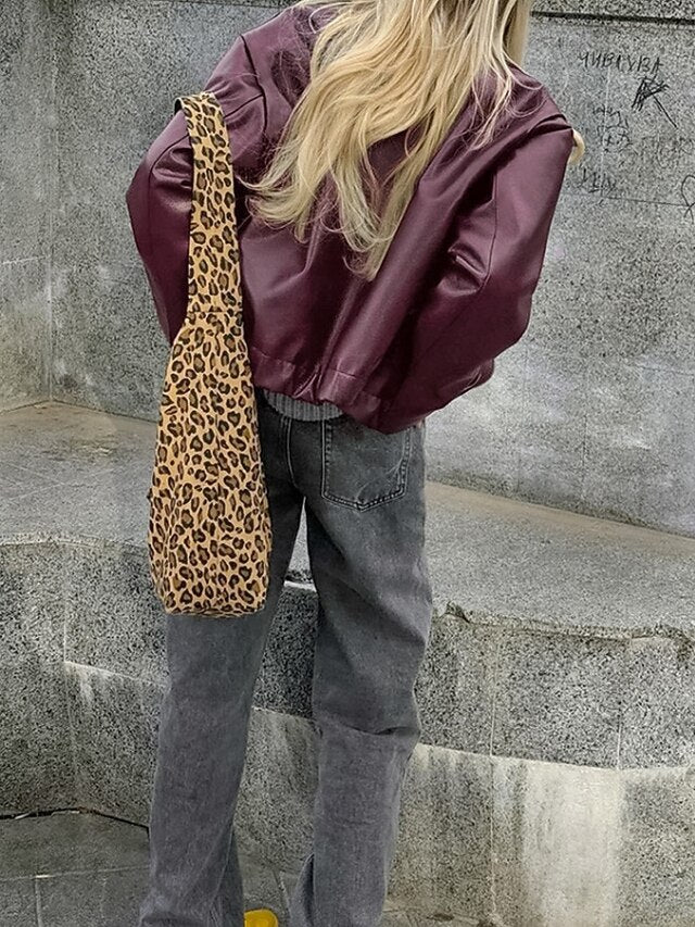 Zipper Women's Pocket Leather Jacket Comfortable Warm Faux