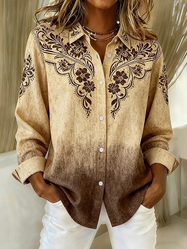 Women's Shirt Blouse Patchwork Buttons Print Graphic