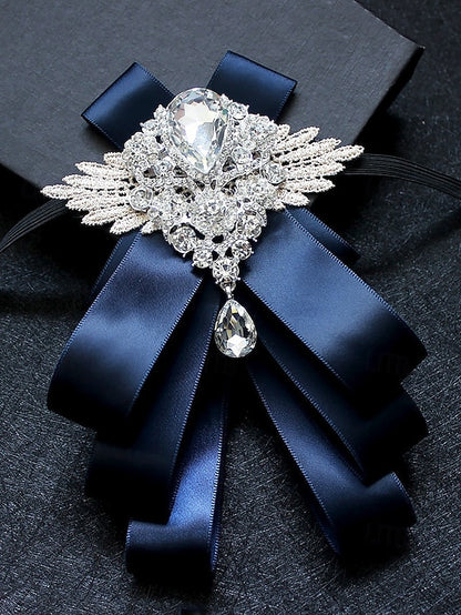 Bow Ribbon Brooch Luxury Pin Elegant Men's Tie - Crystal