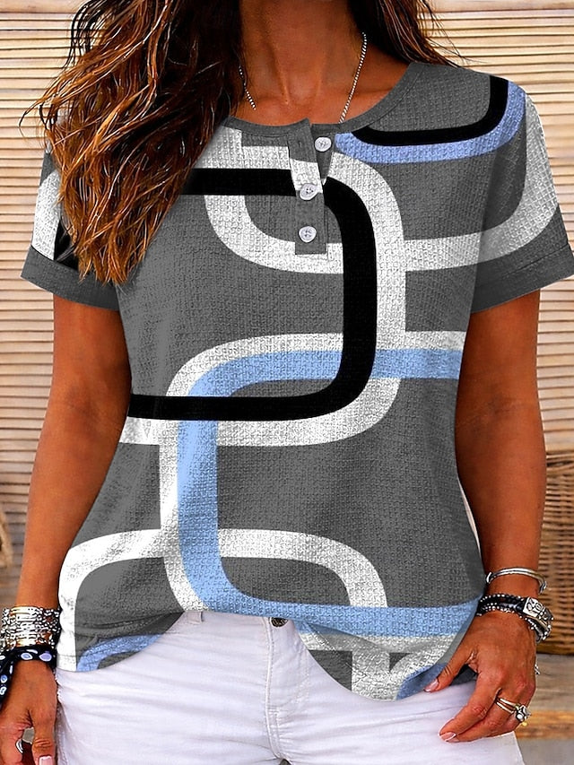 Women's Textured Knit Tops T Shirt Color Block Graphic