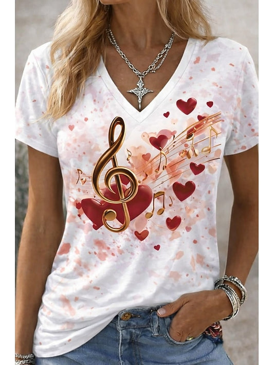Women's T Shirt Print Floral Graphic Music Vintage Stylish