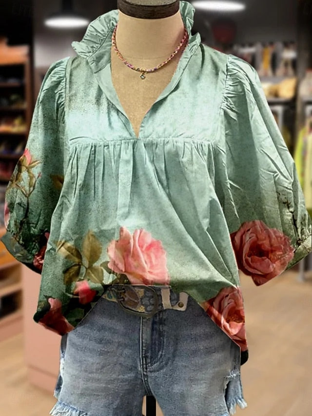 Women's Shirt Print Floral Stylish Modern Boho Half Sleeve