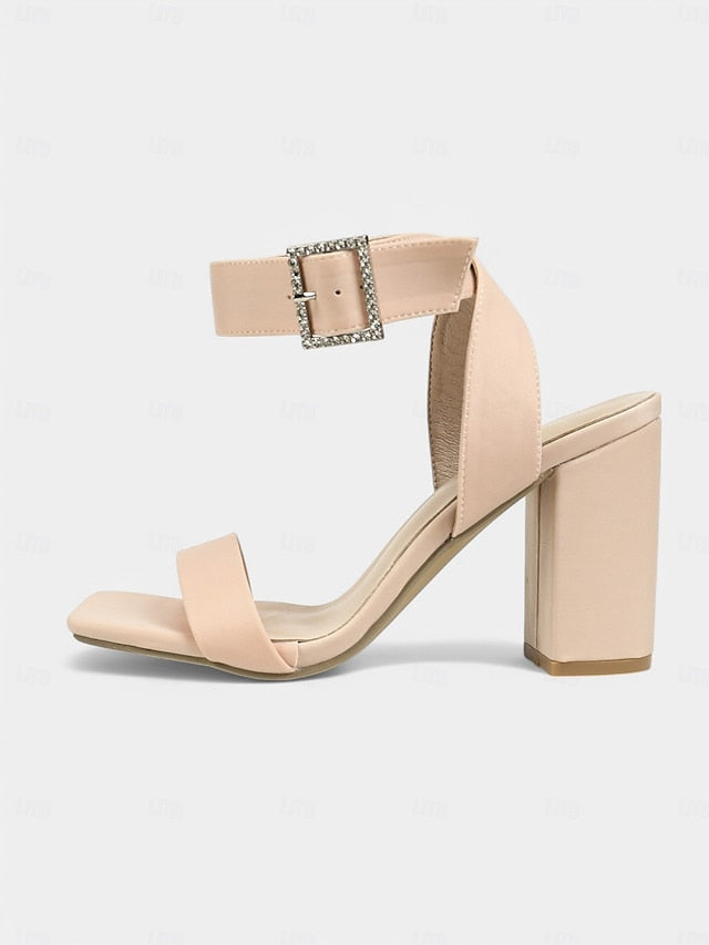 with Nude Block Sandals Satin Heel Rhinestone Women's