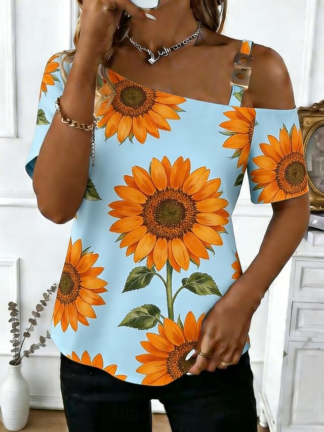 Women's T Shirt Tee Top Print Graphic Sunflower Fashion