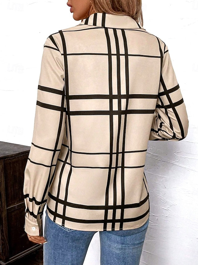 Women's Shirt Long Sleeve Button Down Blouse Plaid Casual